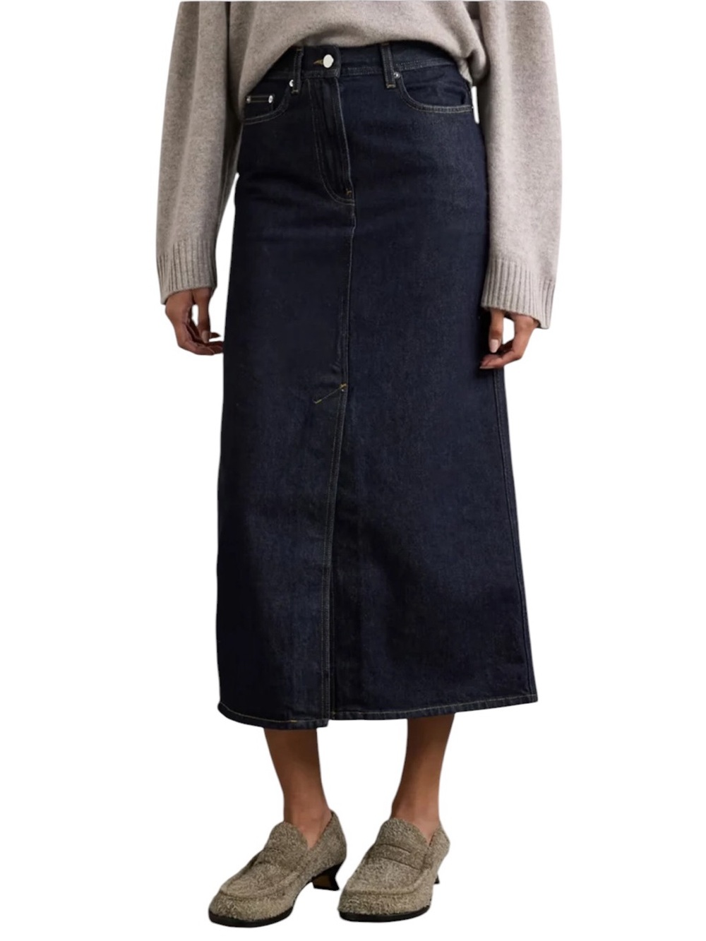 LouLou Studio Rona Organic Denim Midi Skirt in black size L excellent condition